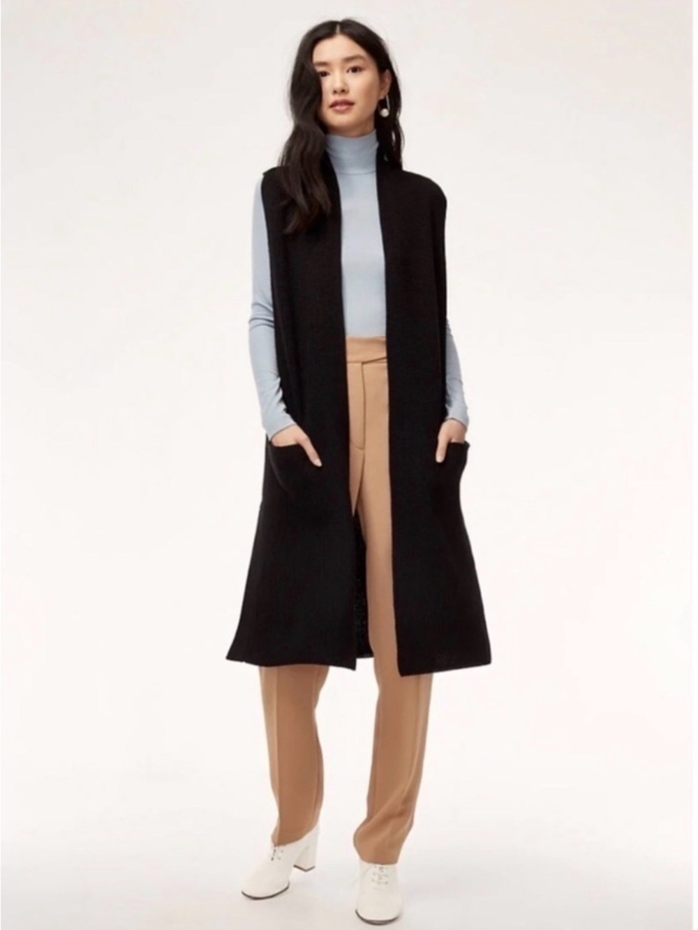 Long Wilfred (Aritzia)  Black Open-Front Knit Vest